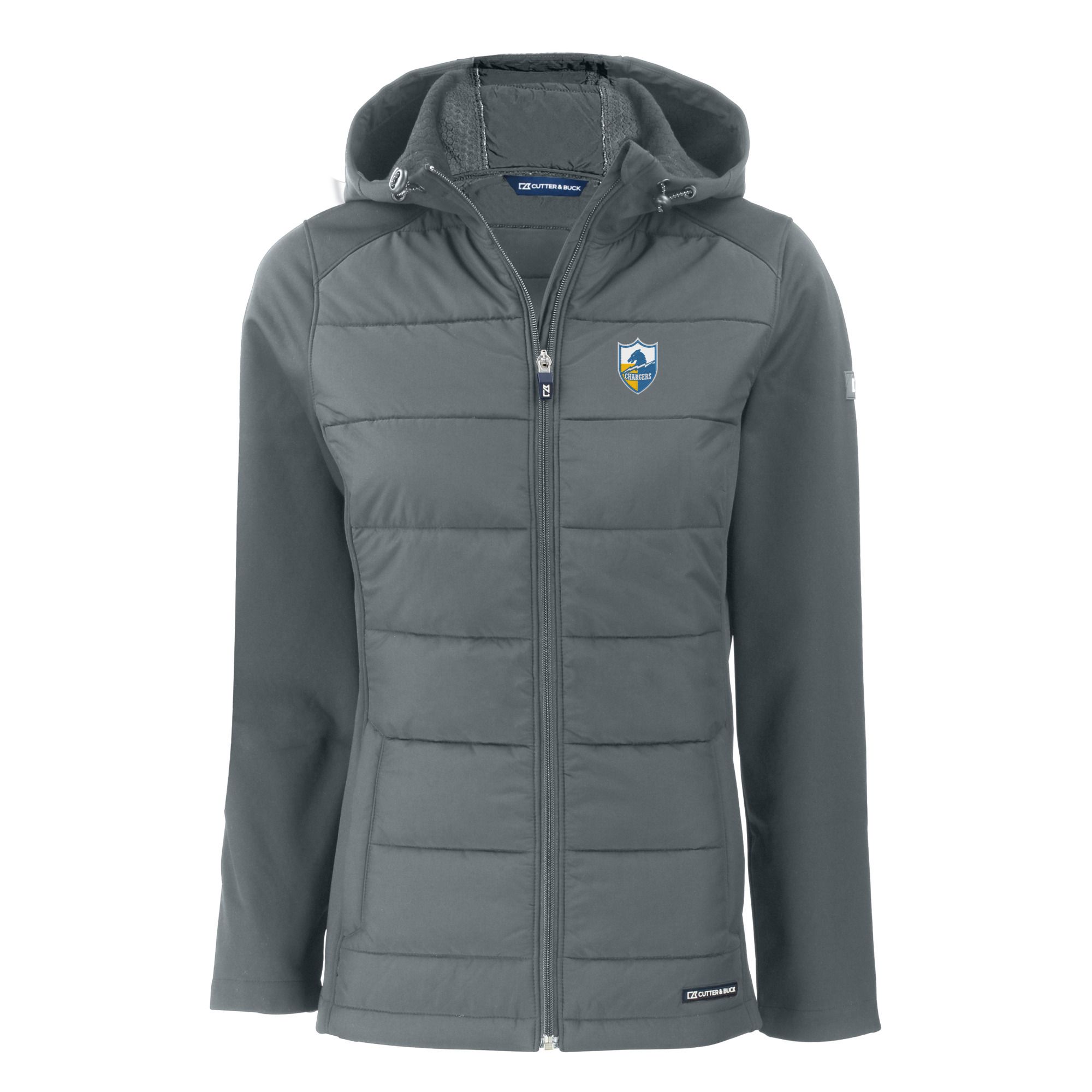 Women's Cutter & Buck Gray Los Angeles Chargers Throwback Evoke Hybrid Eco Softshell Recycled Full-Zip Hoodie Jacket - Image 6