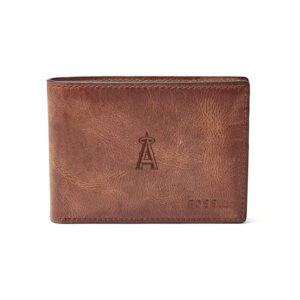 Fossil Brown Los Angeles Angels Leather Derrick Front Pocket Bifold Wallet