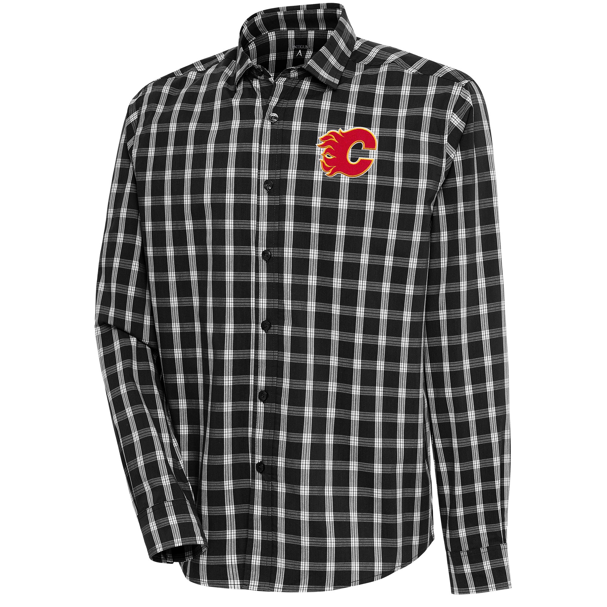 Men's Antigua Black Calgary Flames Carry Tri-Blend Button-Down Long Sleeve Shirt
