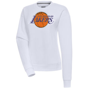 Women's Antigua  White Los Angeles Lakers Victory Crewneck Pullover Sweatshirt