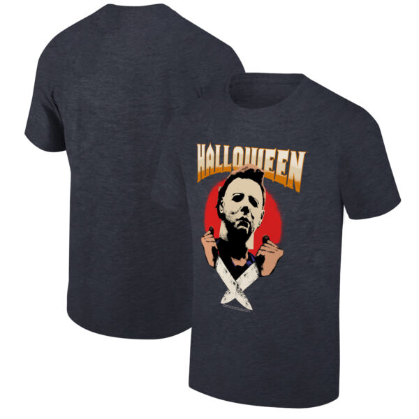 Men's Ripple Junction Michael Myers Heather Charcoal/Red Halloween Double Daggers Graphic T-Shirt - Image 5