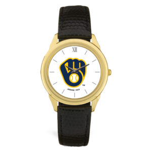 Men's  Black Milwaukee Brewers Leather Wristwatch