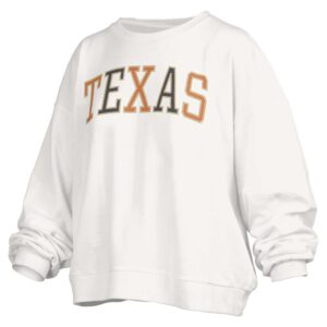 Women's Pressbox White Texas Longhorns Janise Sequin Waist Length Oversized Pullover Sweatshirt