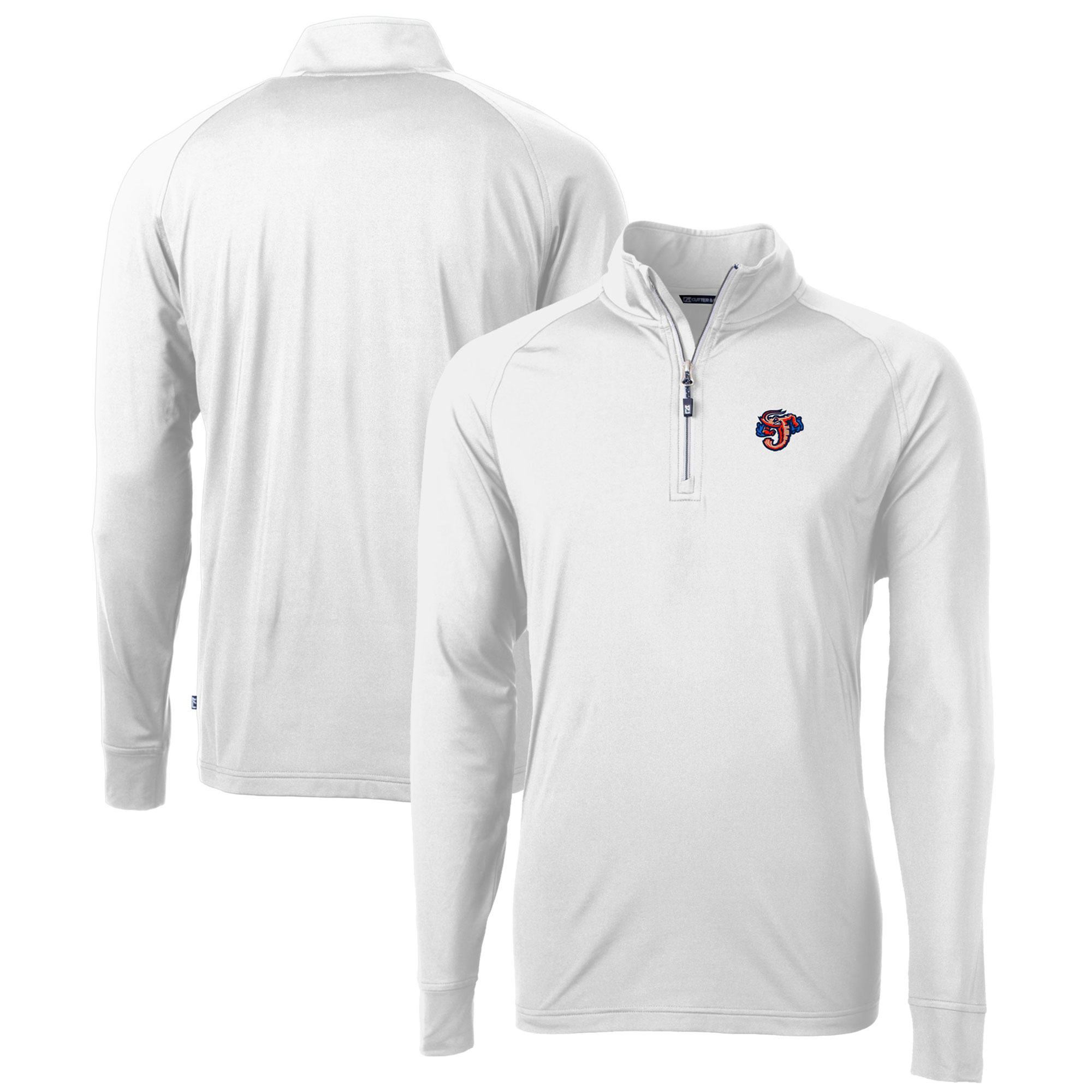 Men's Cutter & Buck White Jacksonville Jumbo Shrimp Adapt Eco Knit Stretch Recycled Quarter-Zip Pullover