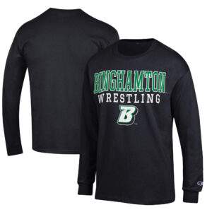 Men's Champion Black Binghamton Bearcats Wrestling Stacked Logo Long Sleeve T-Shirt