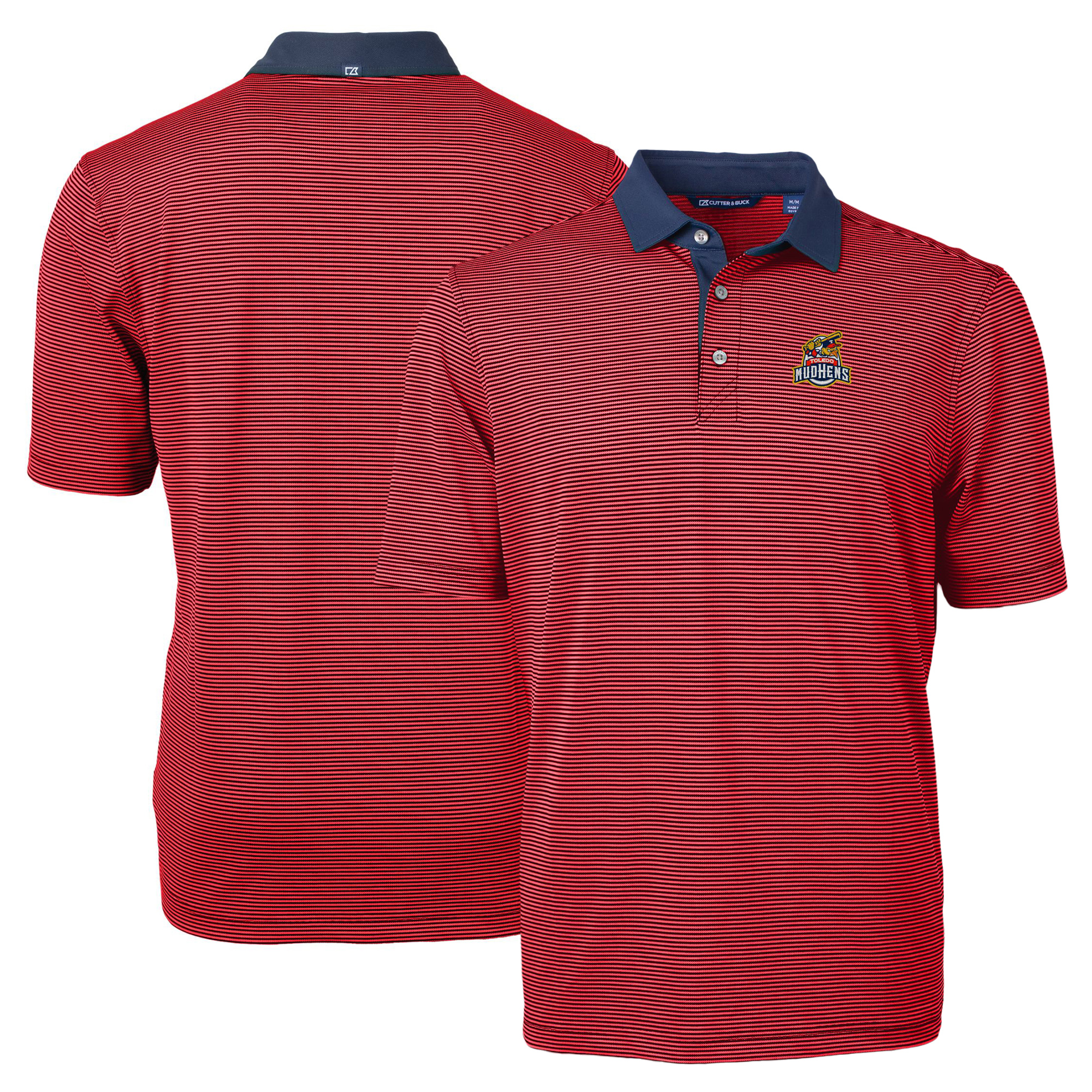 Men's Cutter & Buck Red/Navy Toledo Mud Hens Virtue Eco Pique Micro Stripe Recycled Polo