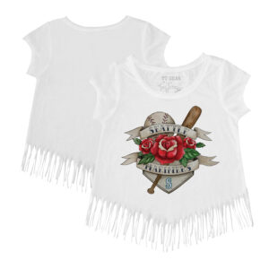 Girls Youth Tiny Turnip White Seattle Mariners Tattoo Rose Fringe T-Shirt
