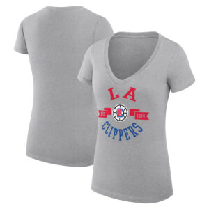 Women's G-III 4Her by Carl Banks Heather Gray LA Clippers Large City Logo Fitted V-Neck T-Shirt
