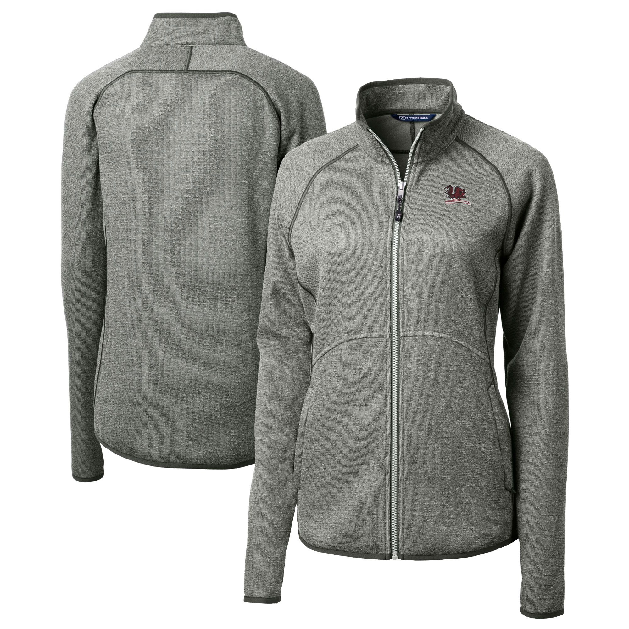 Women's Cutter & Buck Heather Gray South Carolina Gamecocks Vault Mainsail Sweater-Knit Full-Zip Jacket