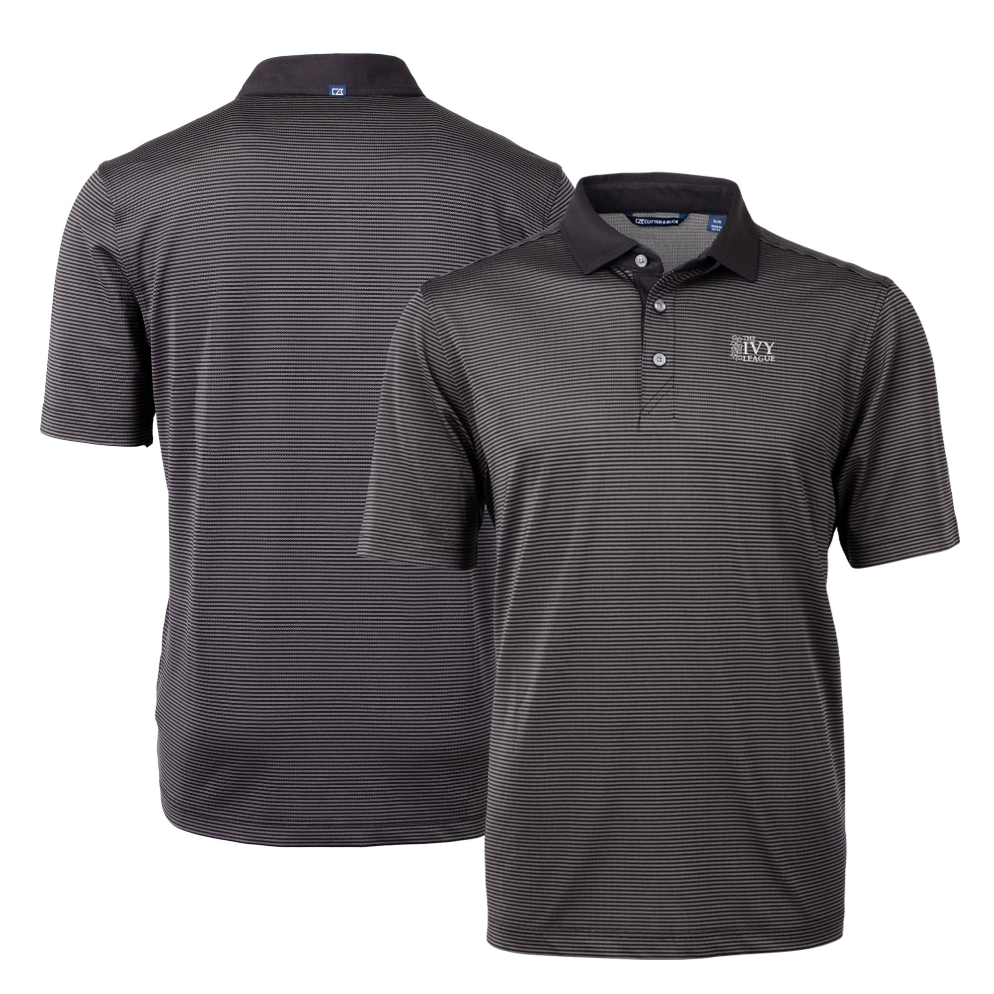 Men's Cutter & Buck Black Ivy League Big & Tall Virtue Eco Pique Micro Stripe Recycled Polo