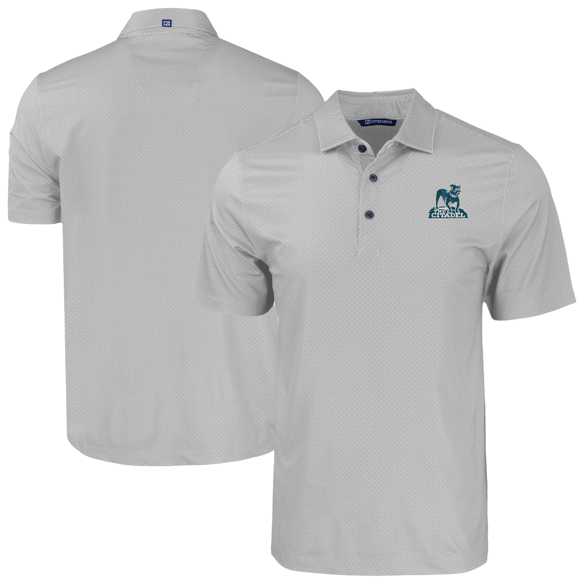 Men's Cutter & Buck Gray Citadel Bulldogs Big & Tall Pike Eco Tonal Geo Print Stretch Recycled Polo - Image 2