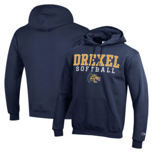 Men's Champion  Navy Drexel Dragons Stack Logo Softball Powerblend Pullover Hoodie