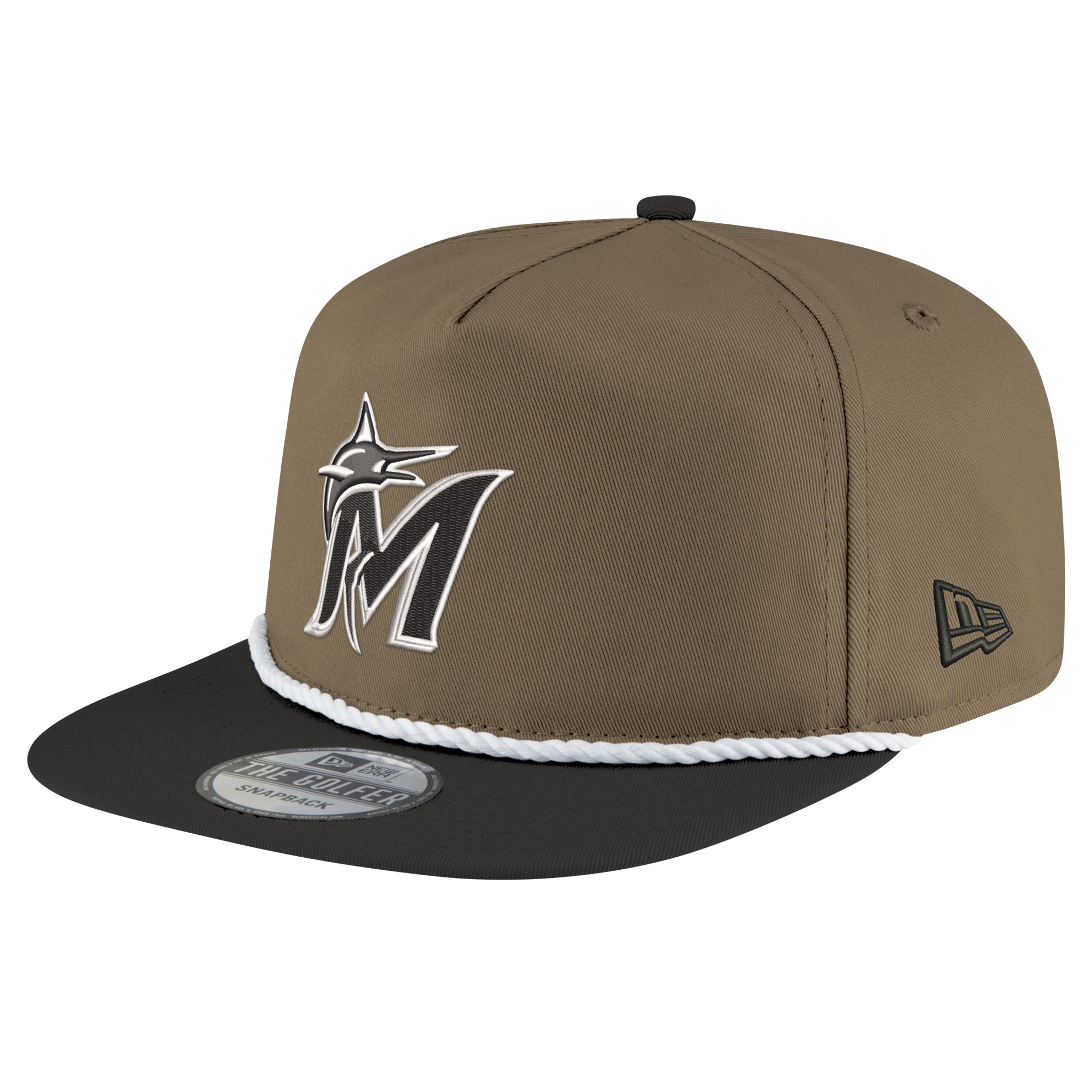 Men's New Era Khaki/Black Miami Marlins Golfer Snapback Hat - Image 2