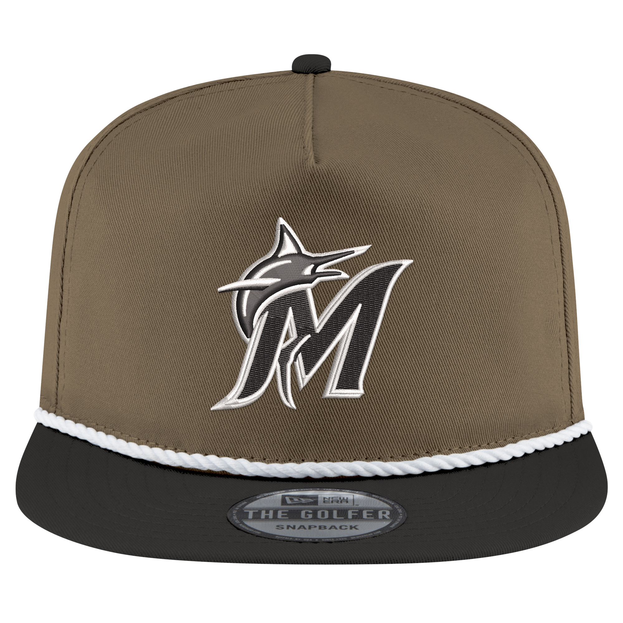 Men's New Era Khaki/Black Miami Marlins Golfer Snapback Hat - Image 3