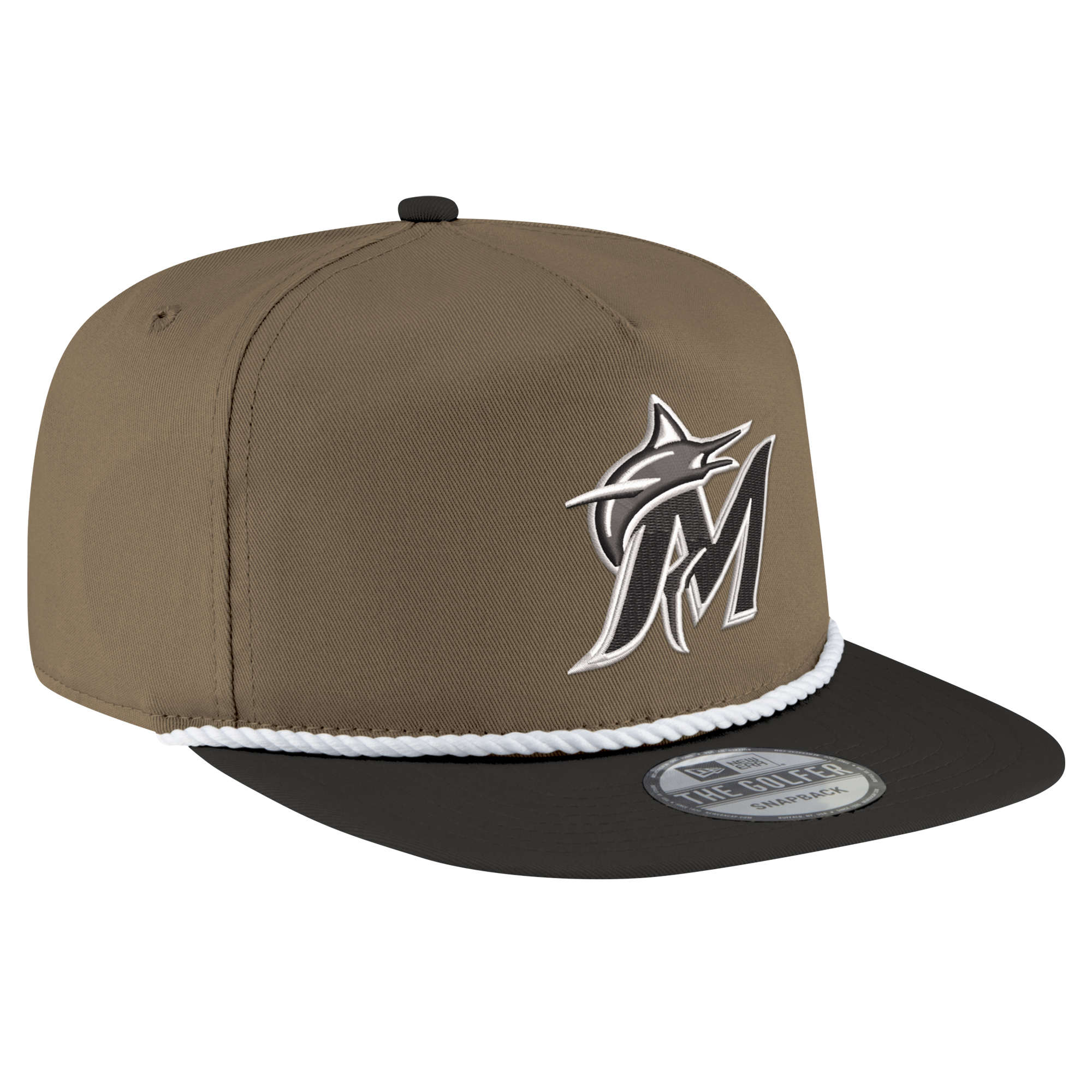 Men's New Era Khaki/Black Miami Marlins Golfer Snapback Hat - Image 8