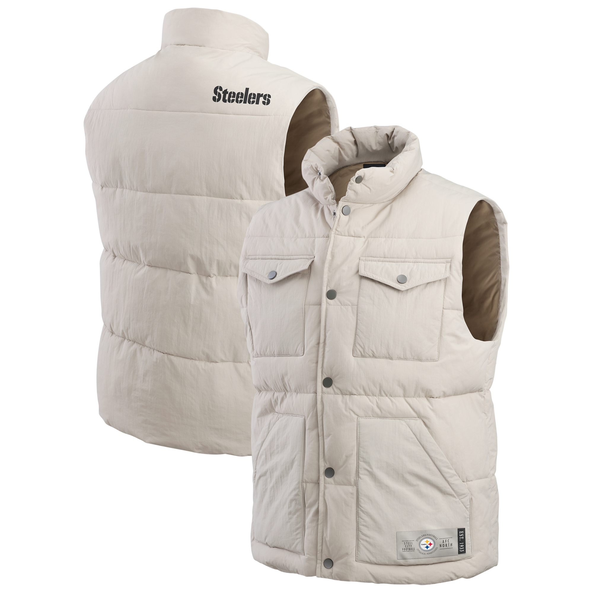 Men's Darius Rucker Collection by Fanatics Cream Pittsburgh Steelers Puffer Full-Snap Vest