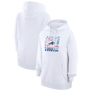Women's G-III 4Her by Carl Banks White Buffalo Bills Collage Graphic Fleece Pullover Hoodie