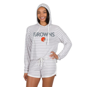 Women's Concepts Sport Cream/Gray Cleveland Browns Visibility Long Sleeve Hoodie T-Shirt & Shorts Set