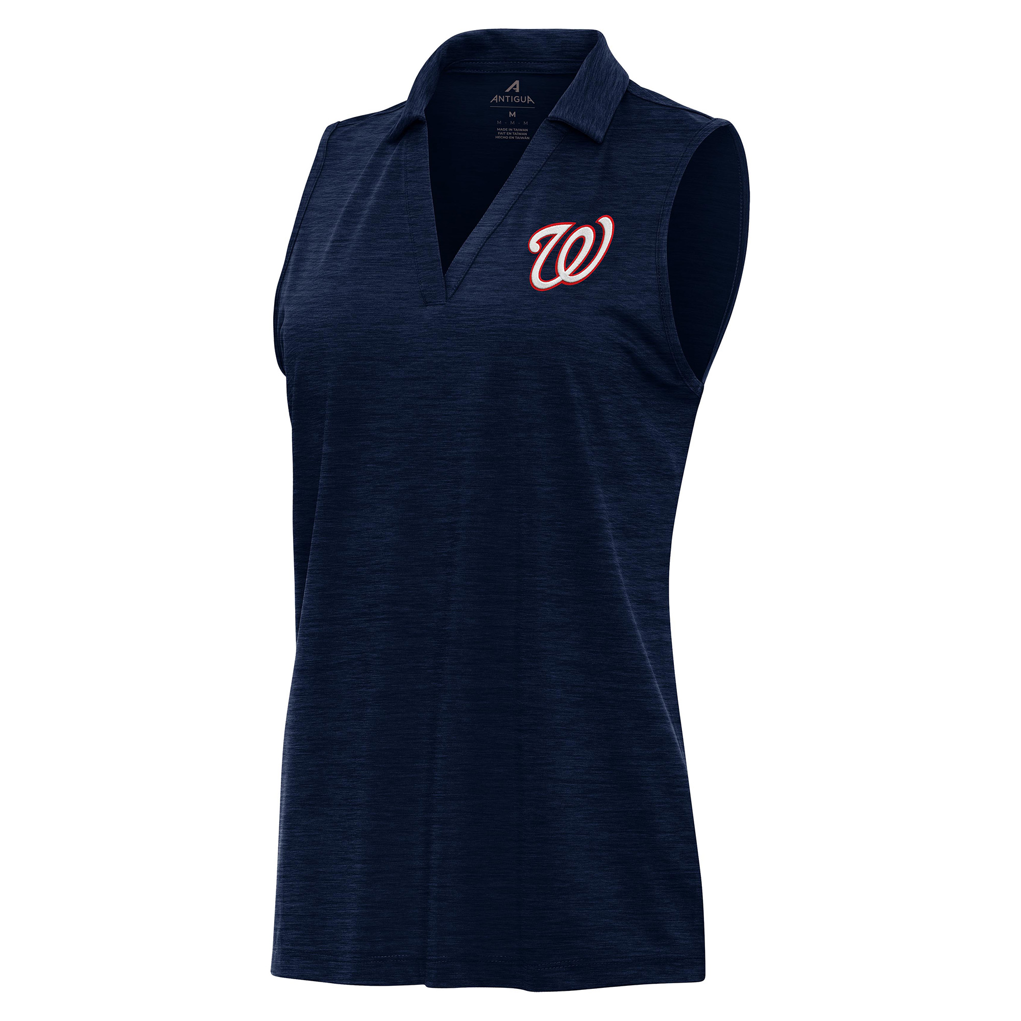 Women's Antigua Heather Navy Washington Nationals Layout Sleeveless Polo