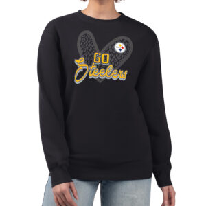 Women's G-III 4Her by Carl Banks Black Pittsburgh Steelers Leopard Heart Pullover Sweatshirt
