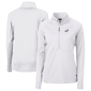 Women's Cutter & Buck White Los Angeles Dodgers  DryTec Adapt Eco Knit Stretch Recycled Raglan Half-Zip Top