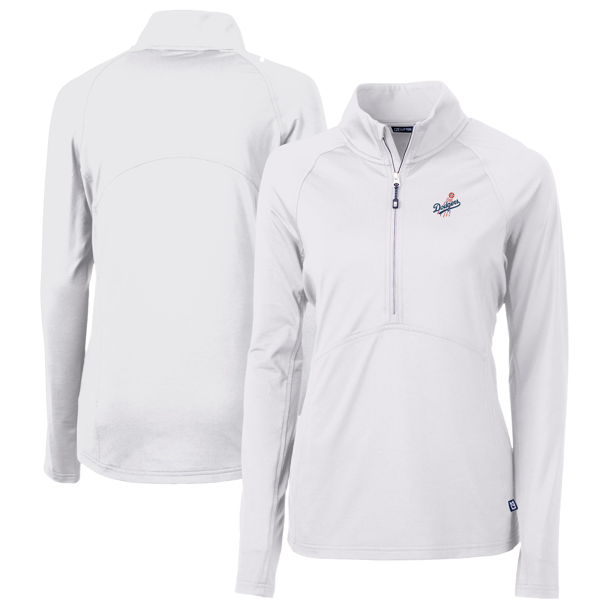 Women's Cutter & Buck White Los Angeles Dodgers DryTec Adapt Eco Knit Stretch Recycled Raglan Half-Zip Top