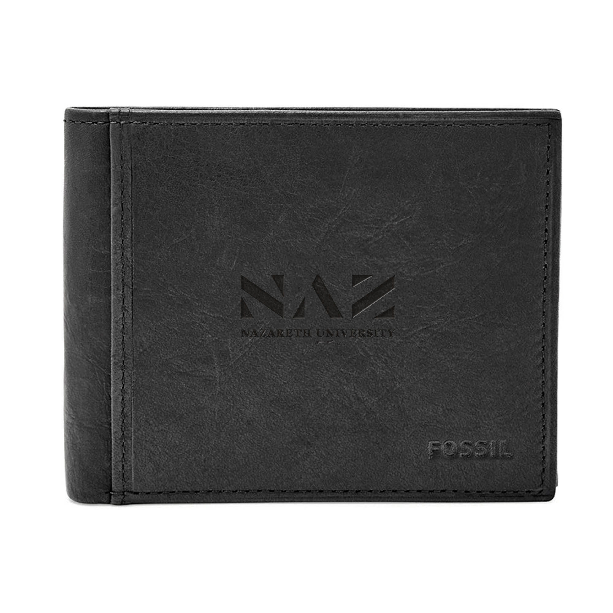 Fossil Nazareth University Golden Flyers Ingram Leather RFID Bifold with Flip ID Wallet - Image 2