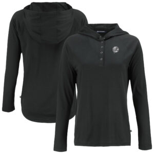 Women's Cutter & Buck Black New York Yankees Coastline Epic Comfort Eco Recycled Raglan Long Sleeve Hoodie T-Shirt