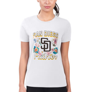 Women's G-III 4Her by Carl Banks White San Diego Padres Flowers Graphic Fitted T-Shirt