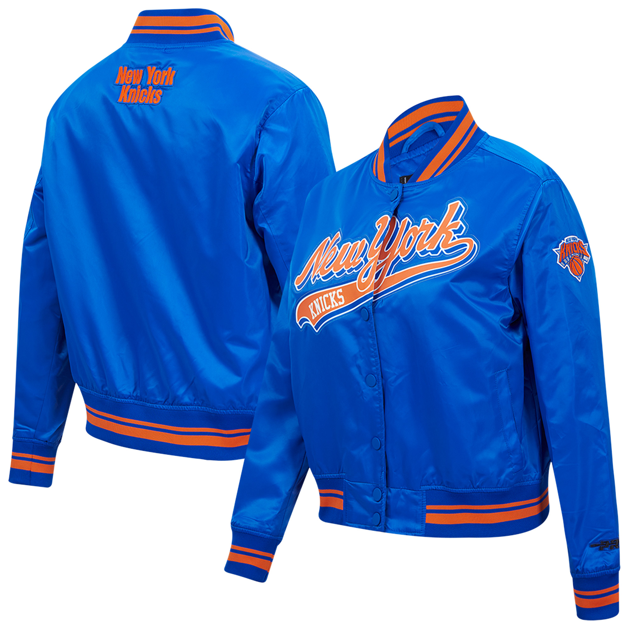 Women's Pro Standard Blue New York Knicks Script Tail Satin Full-Snap Jacket