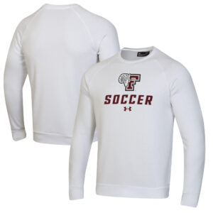 Men's Under Armour White Fordham Rams Soccer Rival Fleece Raglan Pullover Sweatshirt