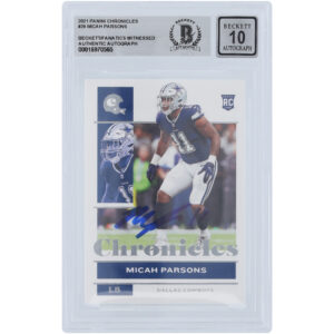 Micah Parsons Dallas Cowboys Autographed 2021 Panini Chronicles #28 Beckett Fanatics Witnessed Authenticated 10 Rookie Card