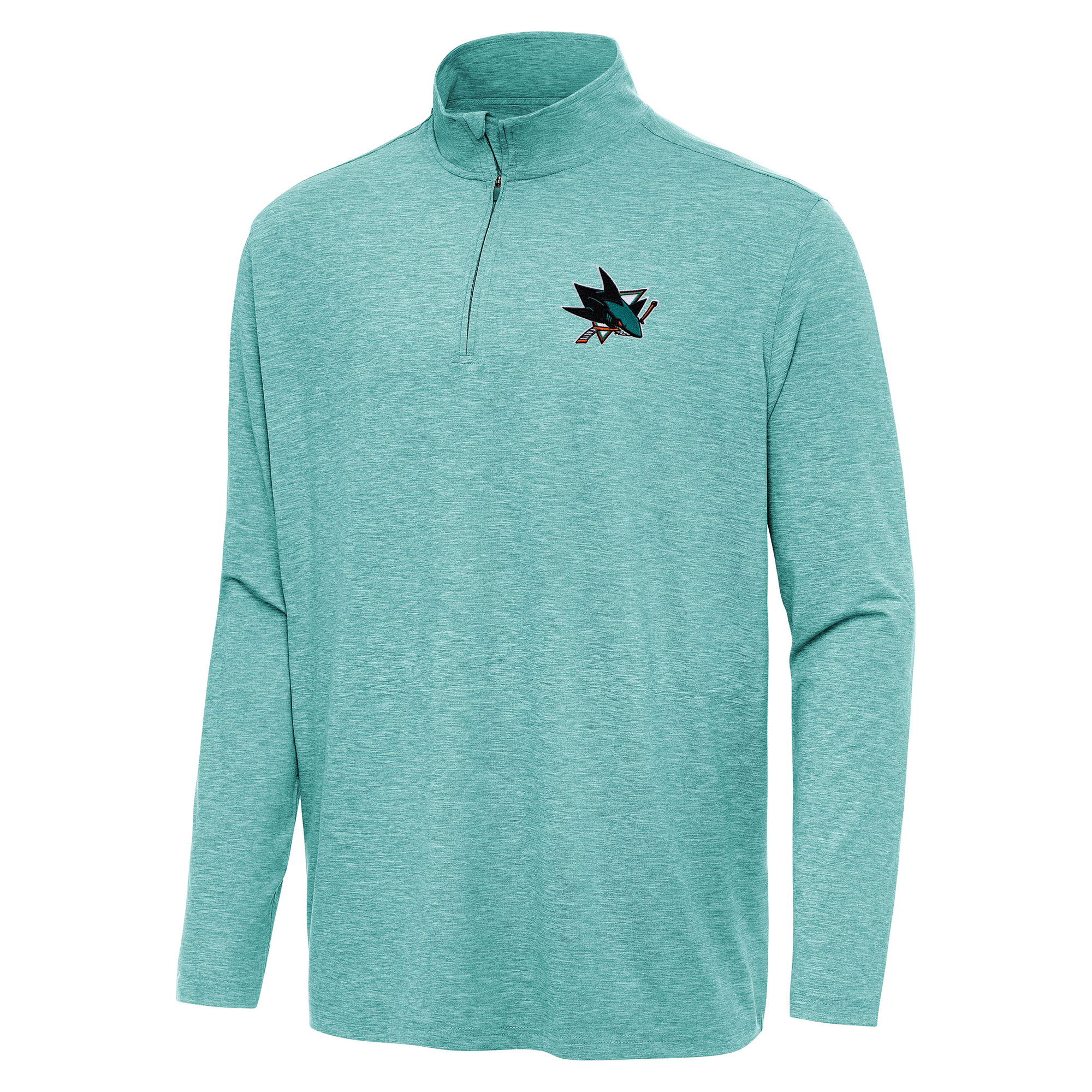Men's Antigua Heather Aqua San Jose Sharks Hunk Quarter-Zip Top