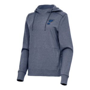 Women's Antigua Heather Navy St. Louis Blues Justice Pullover Hoodie