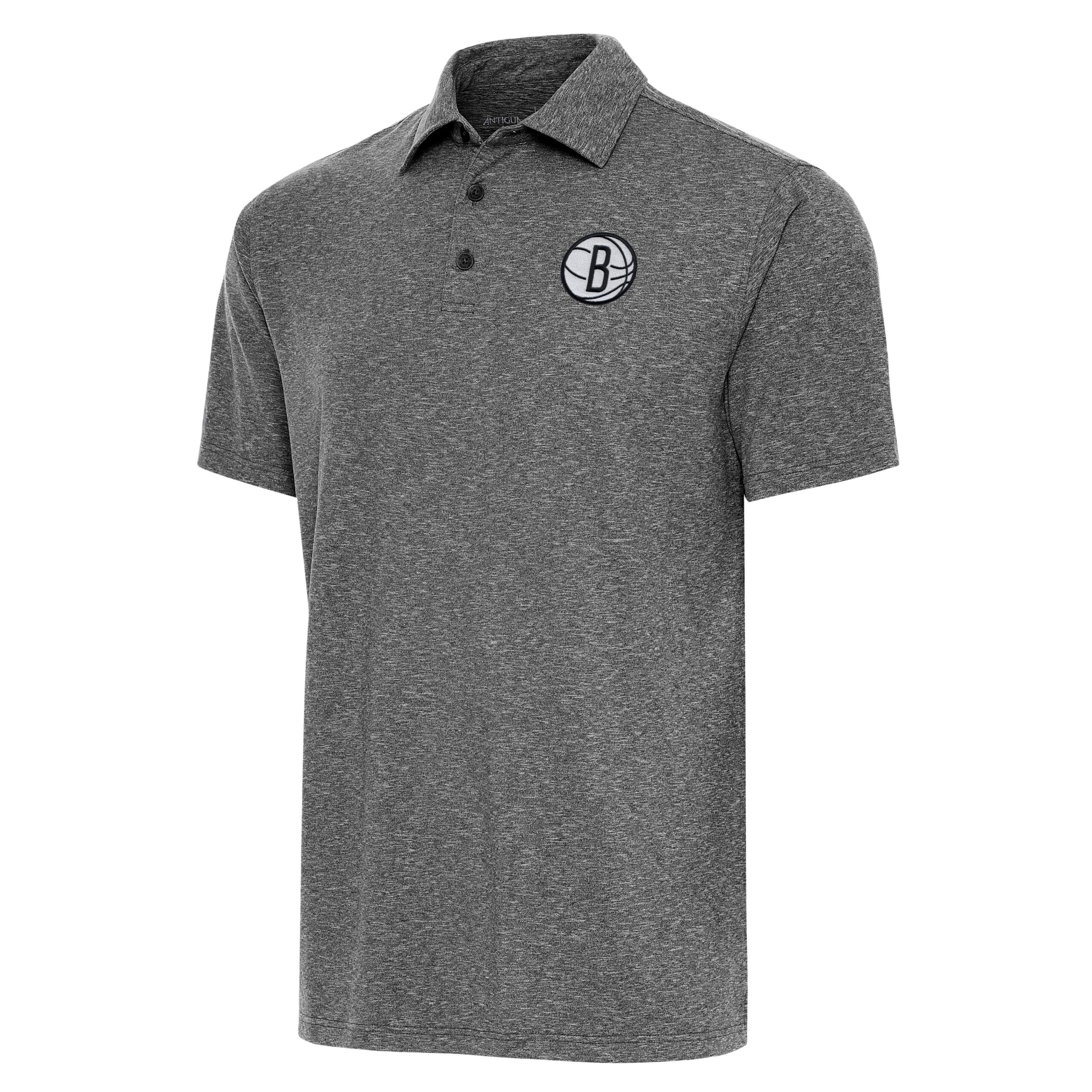 Men's Antigua Heather Black Brooklyn Nets Big & Tall Par 3 Polo