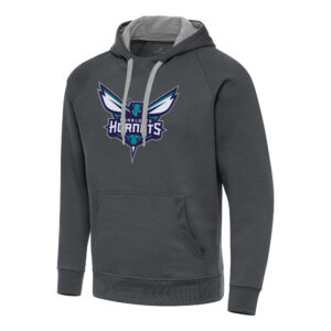 Men's Antigua Charcoal Charlotte Hornets Big & Tall Victory Raglan Pullover Hoodie