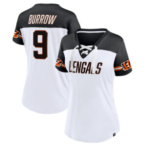Women's Fanatics Joe Burrow White Cincinnati Bengals Athena Name & Number V-Neck Top