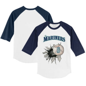 Infant Tiny Turnip White/Navy Seattle Mariners Baseball Tear Raglan 3/4 Sleeve T-Shirt