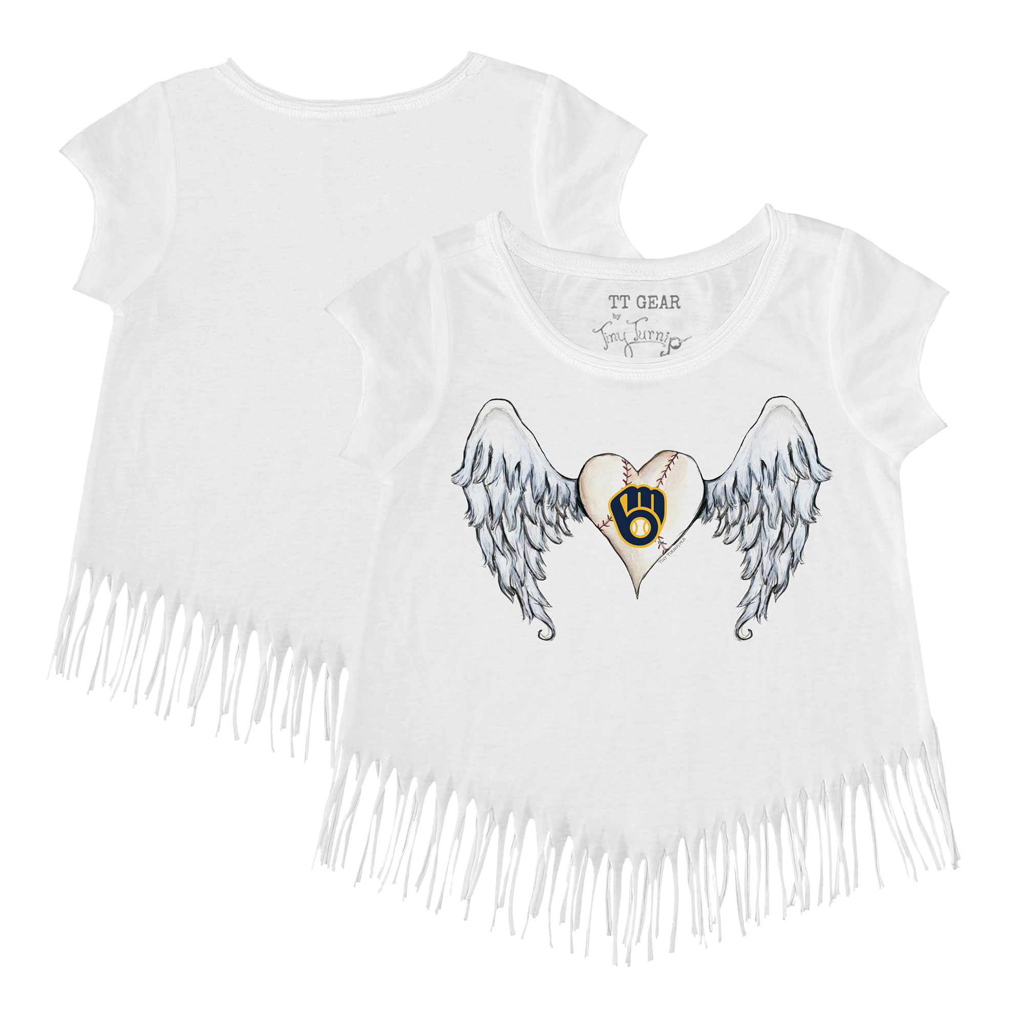 Girls Toddler Tiny Turnip White Milwaukee Brewers Angel Wings Fringe T-Shirt