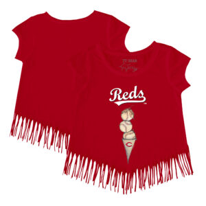 Girls Toddler Tiny Turnip Red Cincinnati Reds Triple Scoop Fringe T-Shirt