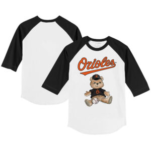 Youth Tiny Turnip White/Black Baltimore Orioles Teddy Boy 3/4-Sleeve Raglan T-Shirt