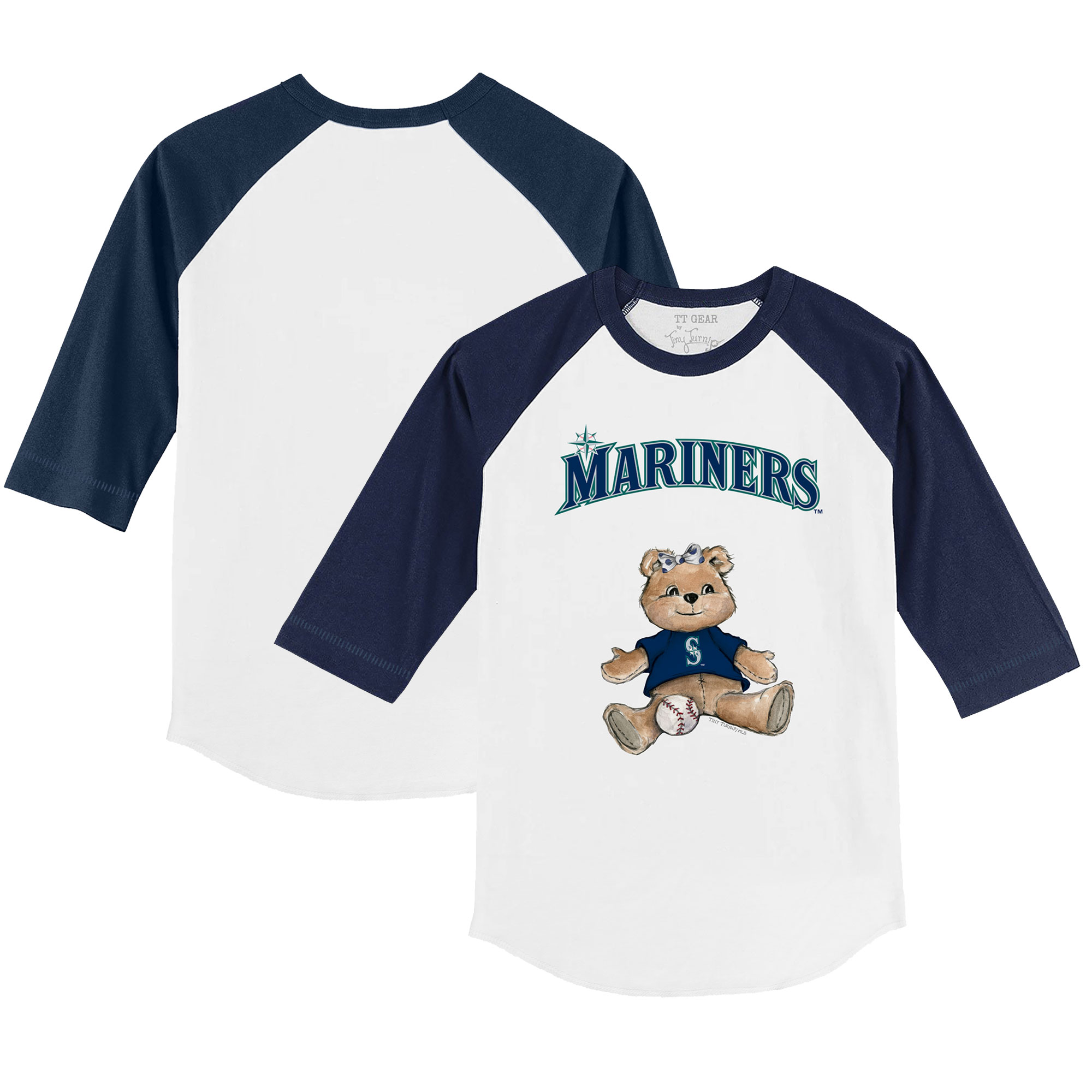 Youth Tiny Turnip White/Navy Seattle Mariners Girl Teddy 3/4-Sleeve Raglan T-Shirt