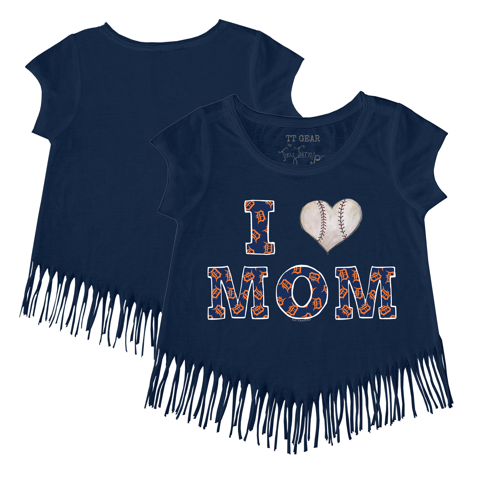 Girls Youth Tiny Turnip Navy Detroit Tigers I Love Mom Fringe T-Shirt - Image 5