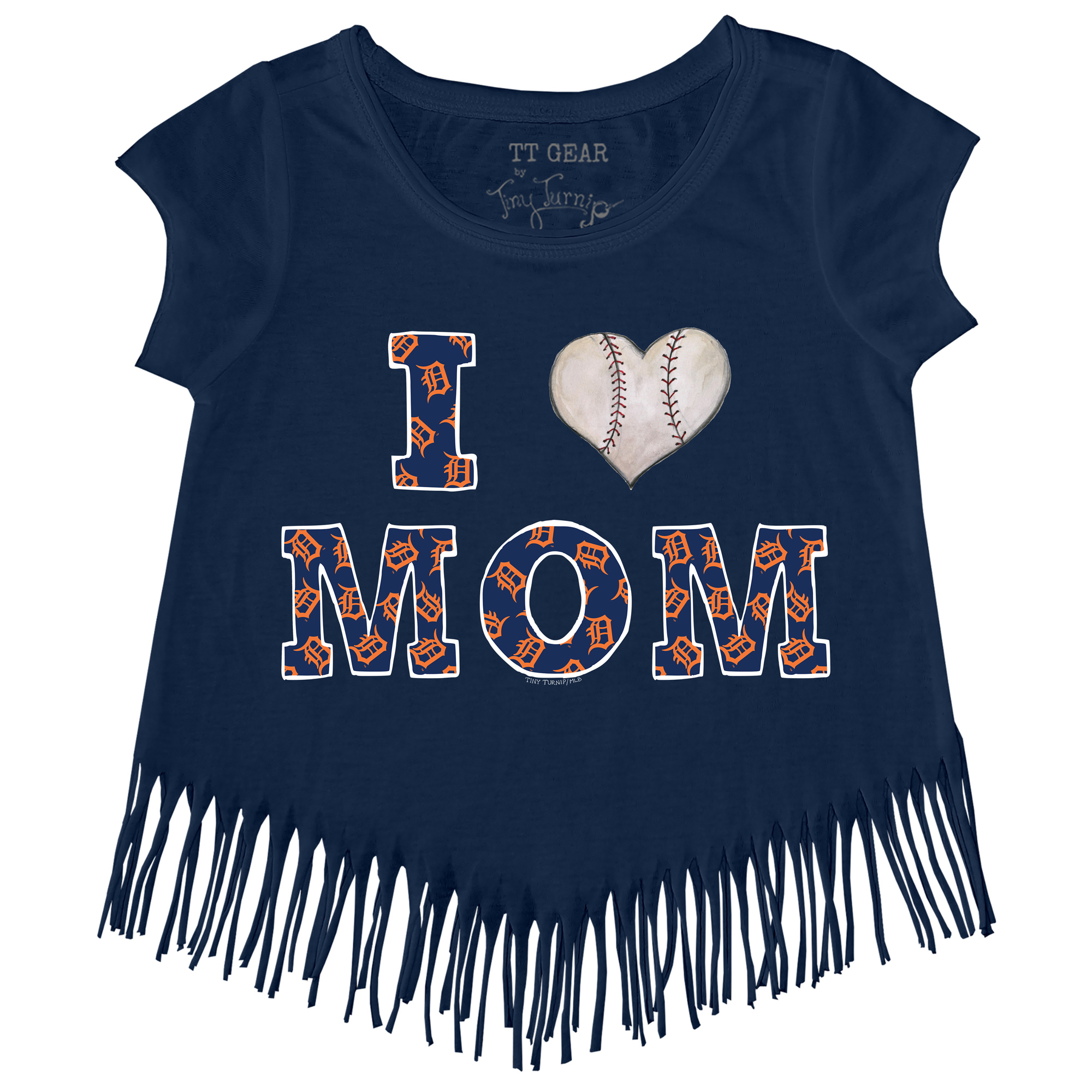 Girls Youth Tiny Turnip Navy Detroit Tigers I Love Mom Fringe T-Shirt - Image 3