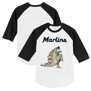 Youth Tiny Turnip White/Black Miami Marlins Stega 3/4-Sleeve Raglan T-Shirt