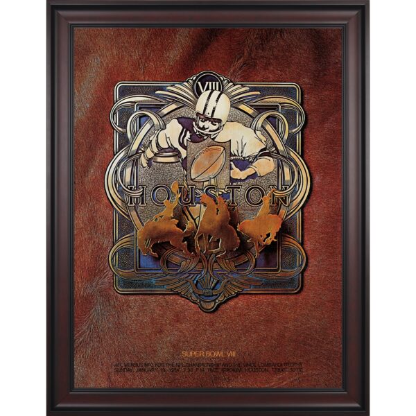 1974 Dolphins vs Vikings Framed 36" x 48" Canvas Super Bowl VIII Program