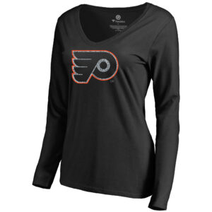 Women's Black Philadelphia Flyers Static Logo Long Sleeve V-Neck T-Shirt