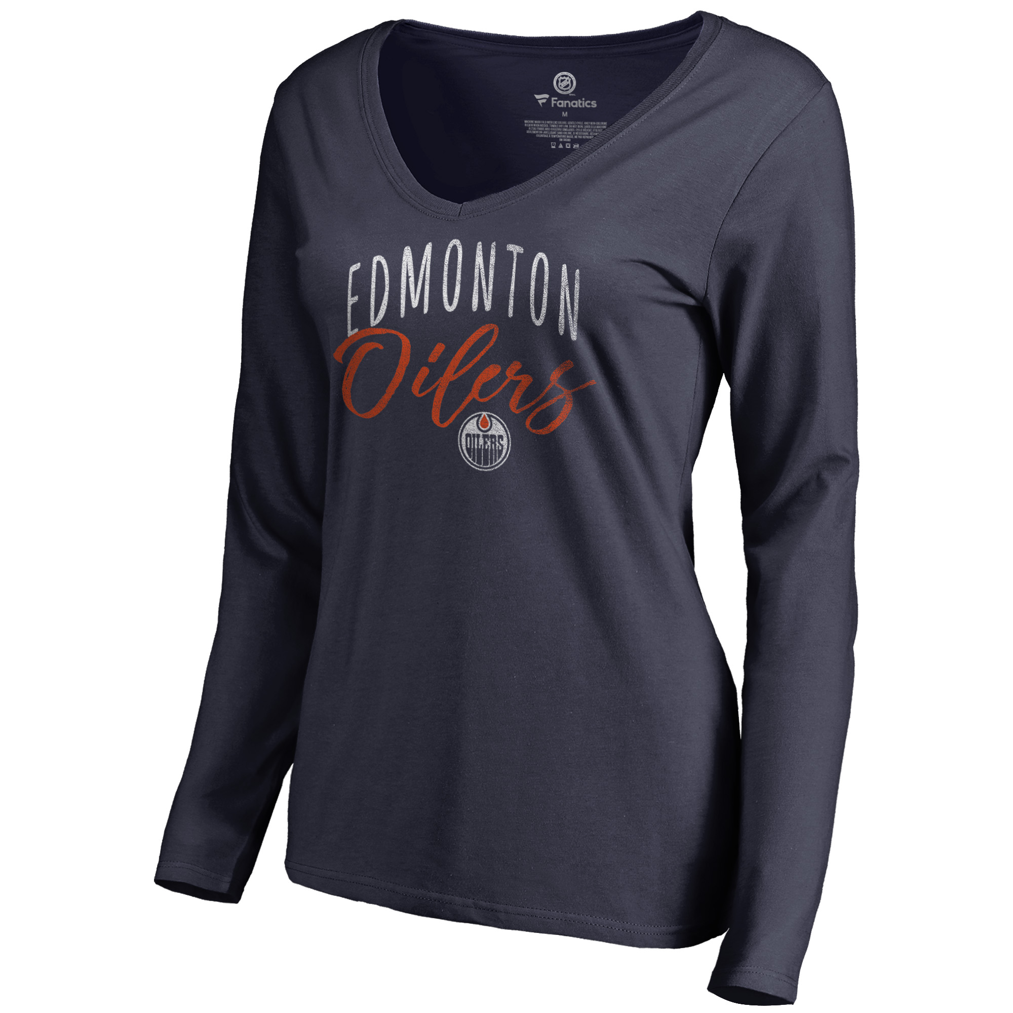 Women's Navy Edmonton Oilers Graceful Long Sleeve V-Neck T-Shirt