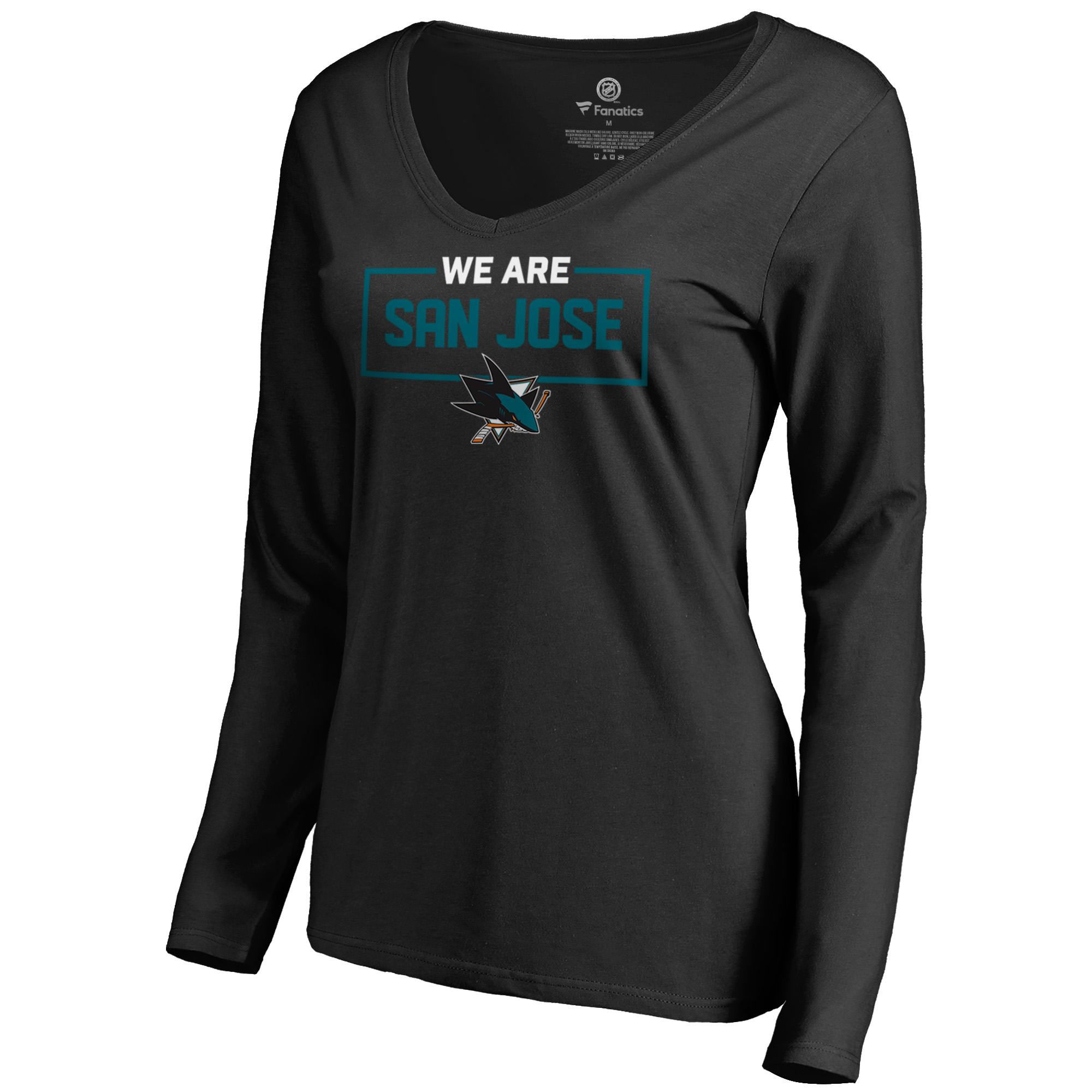 Women's Black San Jose Sharks Iconic Collection We Are Long Sleeve V-Neck T-Shirt - Image 6