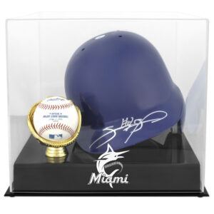 Miami Marlins Batting Helmet with Ball Holder 2019 Logo Display Case